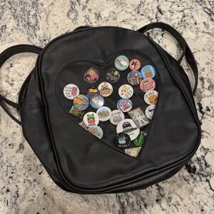 Loungefly Black Backpack Heart Shape Pin Display Anime Disney Grunge Y2K Cat Pin